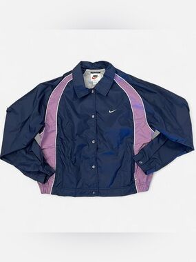 Vintage 90s Nike Women's Navy and Lavender Windbreaker Jacket